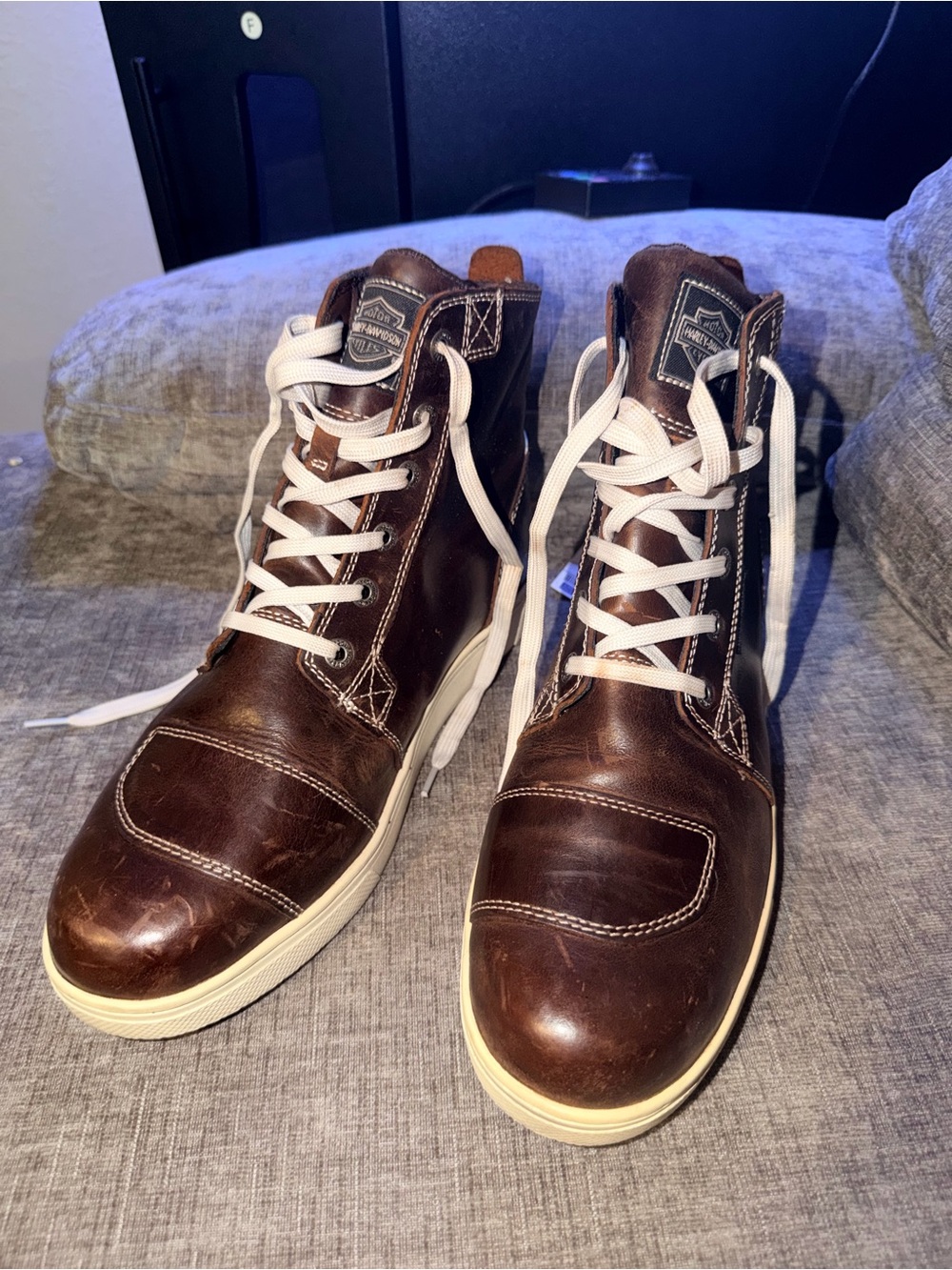Harley Davidson Brown Leather High Top Sneakers Men’s Size 10.5M